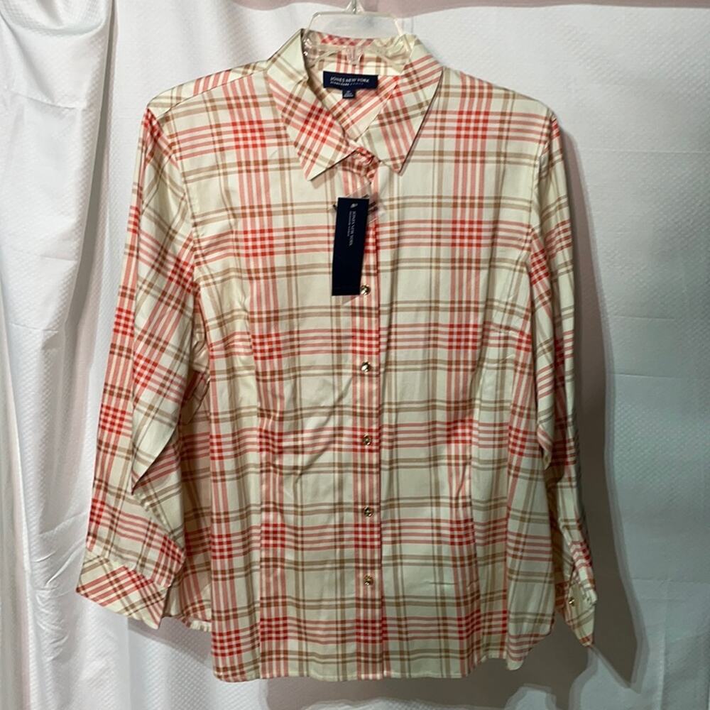 Jones New York 3x cream orange beige gold tone button blouse NWT